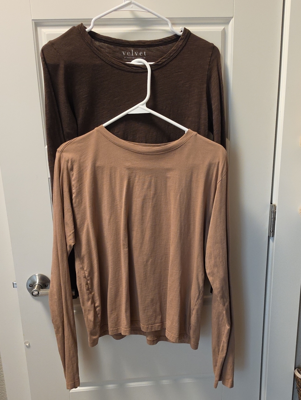 Velvet by Graham & Spencer Long Sleeve Tees in Chocolate Brown and Dusty Taupe